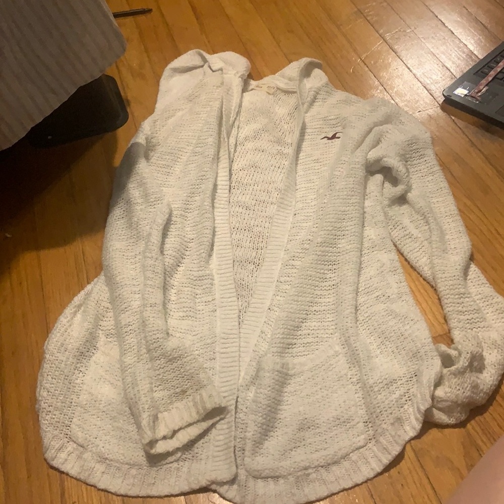 White hooded Hollister Cardigan